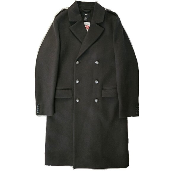 H&M Men’s Wool Blend Double Breasted Jacket Black Coat Size 40R NEW NWT $149 - Picture 1 of 10